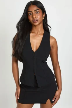 boohoo Gilet En Bengaline Avec Fermeture À Agrafes<Femme Tailleurs|Tops