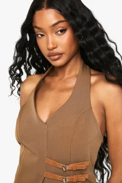 boohoo Gilet à encolure halter à détails de boucle<Femme Tailleurs|Tops