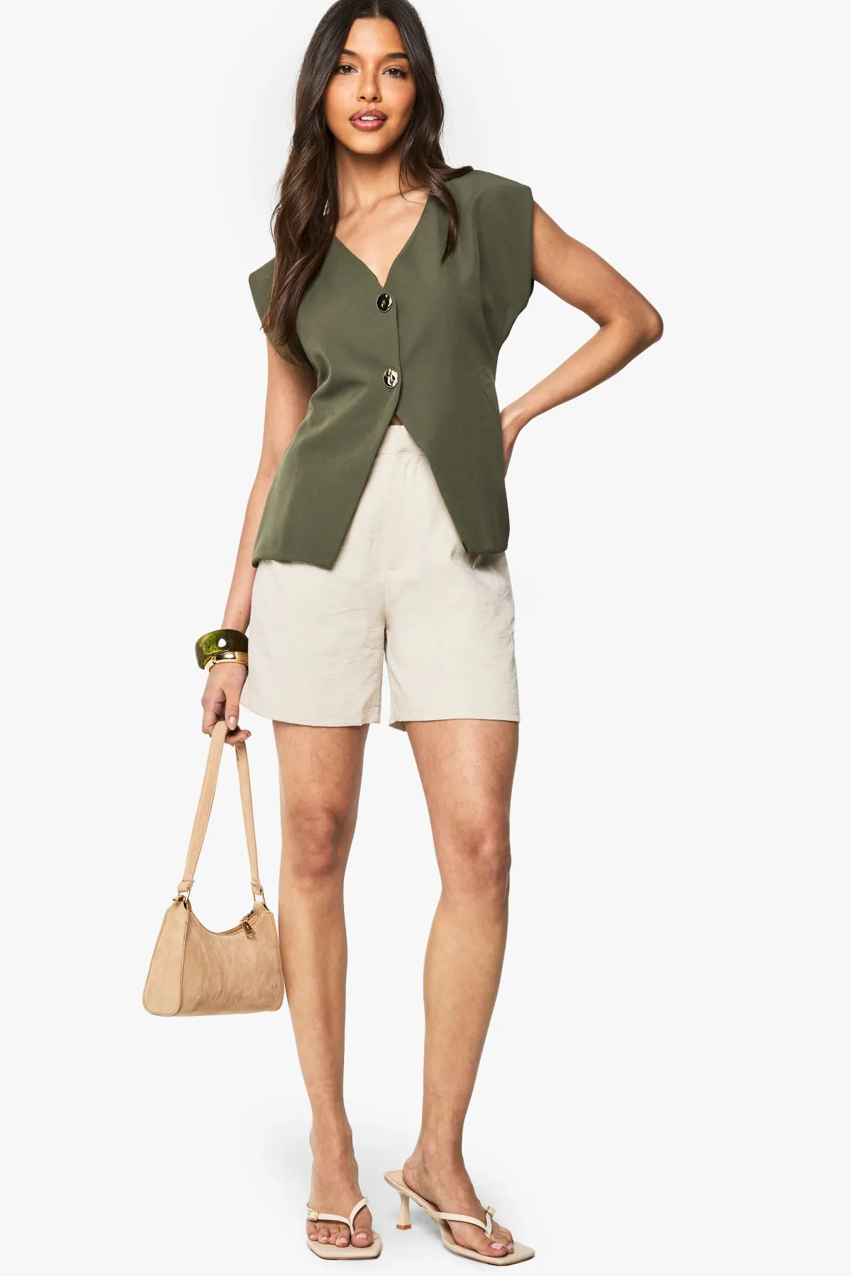boohoo Gilet en crêpe avec détails de boutons dorés et col en V<Femme Tailleurs|Tops