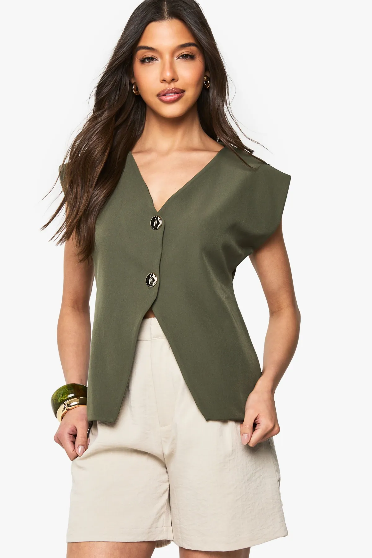 boohoo Gilet en crêpe avec détails de boutons dorés et col en V<Femme Tailleurs|Tops