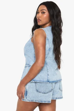 Gilet en denim avec boutons en tissu assorti