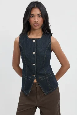 boohoo Gilet en denim long<Femme Tailleurs|Denim