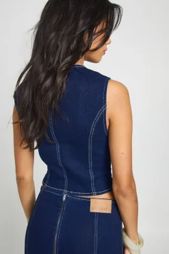 boohoo Gilet En Denim Stretch<Femme Tailleurs|Denim