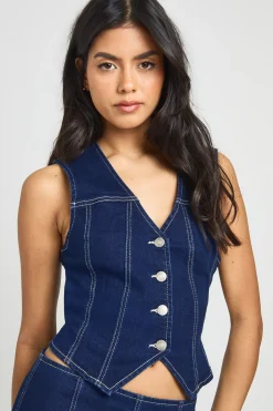 boohoo Gilet En Denim Stretch<Femme Tailleurs|Denim