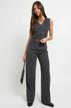 boohoo Gilet en Jean Clouté<Femme Tailleurs|Denim