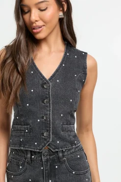 boohoo Gilet en Jean Clouté<Femme Tailleurs|Denim