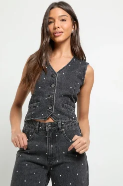 boohoo Gilet en Jean Clouté<Femme Tailleurs|Denim