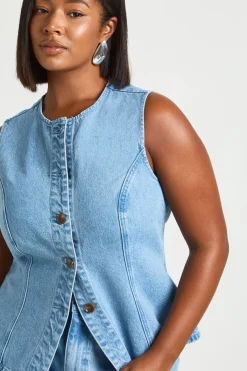 Gilet En Jean Grande Taille À Boutons En Corne