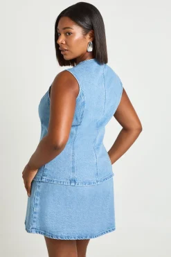 Gilet En Jean Grande Taille À Boutons En Corne