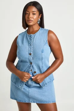 Gilet En Jean Grande Taille À Boutons En Corne