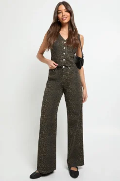 boohoo Gilet en Jean Imprimé Léopard<Femme Tailleurs|Denim