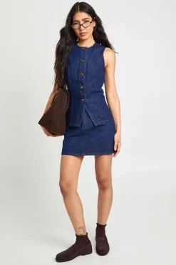boohoo Gilet En Jean Long À Boutons<Femme Denim|Denim