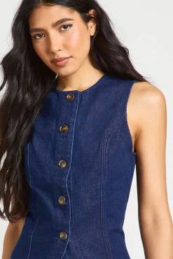 boohoo Gilet En Jean Long À Boutons<Femme Denim|Denim