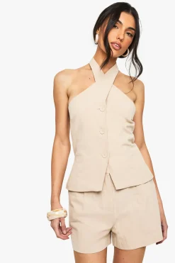 Gilet en lin à encolure halter croisée