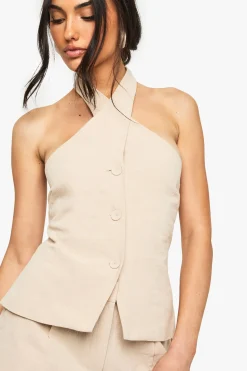 Gilet en lin à encolure halter croisée
