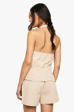 Gilet en lin à encolure halter croisée