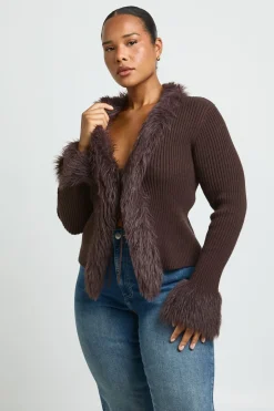 Gilet En Maille Avec Bordure En Synthétique Et Fermeture À Nouer