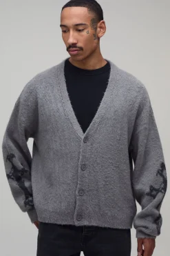 boohooMAN Gilet En Maille Brossée Décontracté À Coupe Ample Avec Motif Croix Gothique<Homme Maille|Mailles