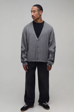 boohooMAN Gilet En Maille Brossée Décontracté À Coupe Ample Avec Motif Croix Gothique<Homme Maille|Mailles