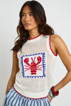 Gilet En Maille Crochet Imprimé Homard