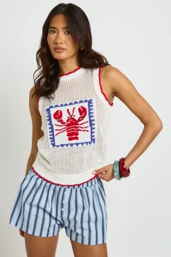 Gilet En Maille Crochet Imprimé Homard