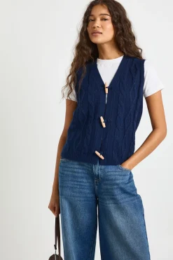 Gilet en maille torsadée à boutons à bascule