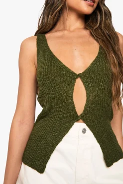 Gilet en maille tricoté à torsion avant en crochet