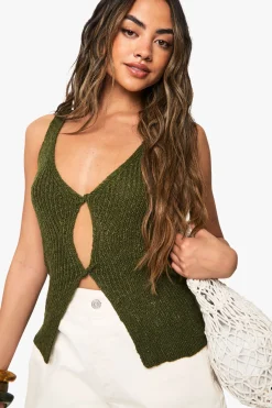 Gilet en maille tricoté à torsion avant en crochet