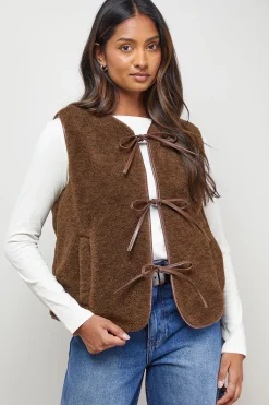 Oasis Gilet en synthétique avec Passepoil en synthétique<Femme Looks Chocolat|Manteaux Et Vestes D’Automne