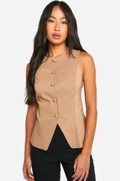 boohoo Gilet en tissu principal à boutons sur le devant<Femme Tailleurs|Tops