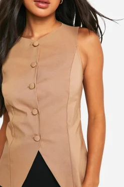 boohoo Gilet en tissu principal à boutons sur le devant<Femme Tailleurs|Tops