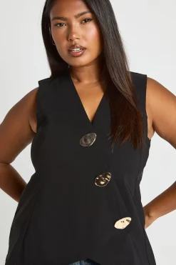 boohoo Gilet à garniture de boutons dorés Plus<Femme Tailleurs|Tops