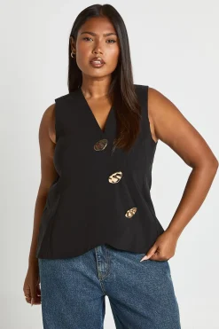 boohoo Gilet à garniture de boutons dorés Plus<Femme Tailleurs|Tops
