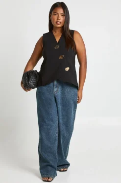 boohoo Gilet à garniture de boutons dorés Plus<Femme Tailleurs|Tops