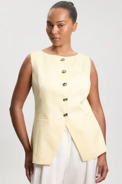 Gilet Grande Taille Ajusté En Lin Avec Boutons Décoratifs