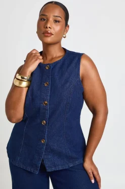 Gilet Grande Taille Boutonné Avec Boutons Effet Corne