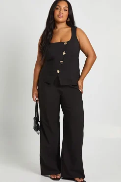 Gilet à la coupe asymétrique orné d'un détail de galon doré Plus et pantalon tailleur à jambes larges assorti
