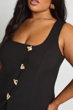 Gilet à la coupe asymétrique orné d'un détail de galon doré Plus et pantalon tailleur à jambes larges assorti