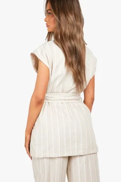 boohoo Gilet à l'aspect lin avec détails noués<Femme Tailleurs|Tops