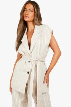 boohoo Gilet à l'aspect lin avec détails noués<Femme Tailleurs|Tops