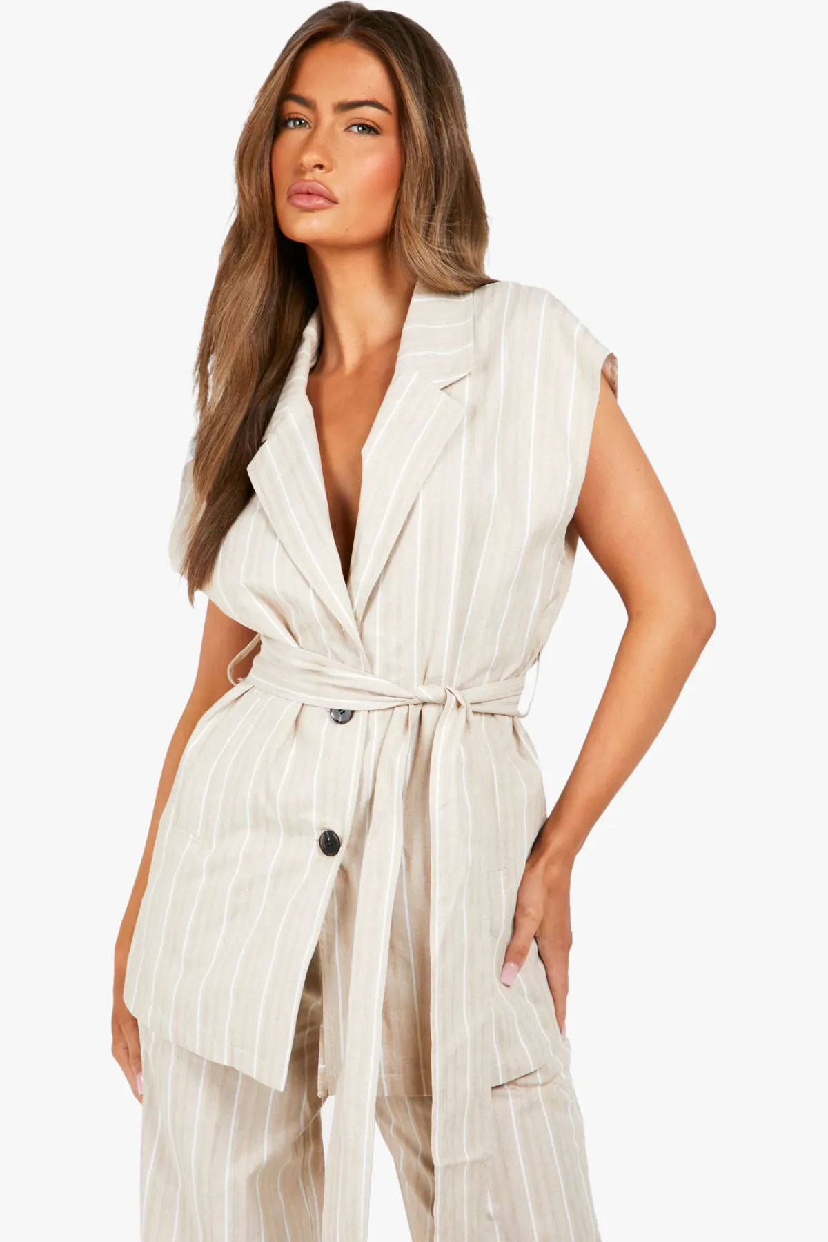 boohoo Gilet à l'aspect lin avec détails noués<Femme Tailleurs|Tops