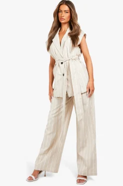 boohoo Gilet à l'aspect lin avec détails noués<Femme Tailleurs|Tops