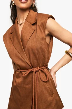 boohoo Gilet Lin Look Longline Cintré à Ceinture<Femme Tailleurs|Tops