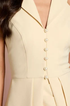 Gilet Lisa Beige À Taille Plissée