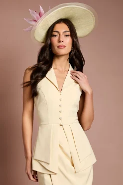 Gilet Lisa Beige À Taille Plissée