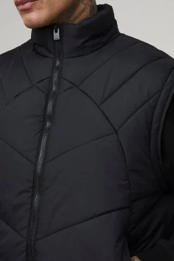 boohooMAN Gilet long abstrait matelassé à col enton en<Homme Tout Afficher|Vestes & Manteaux Tall