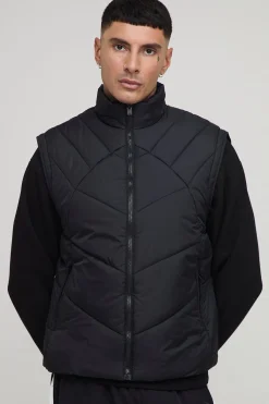 boohooMAN Gilet long abstrait matelassé à col enton en<Homme Tout Afficher|Vestes & Manteaux Tall