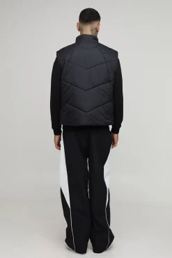 boohooMAN Gilet long abstrait matelassé à col enton en<Homme Tout Afficher|Vestes & Manteaux Tall
