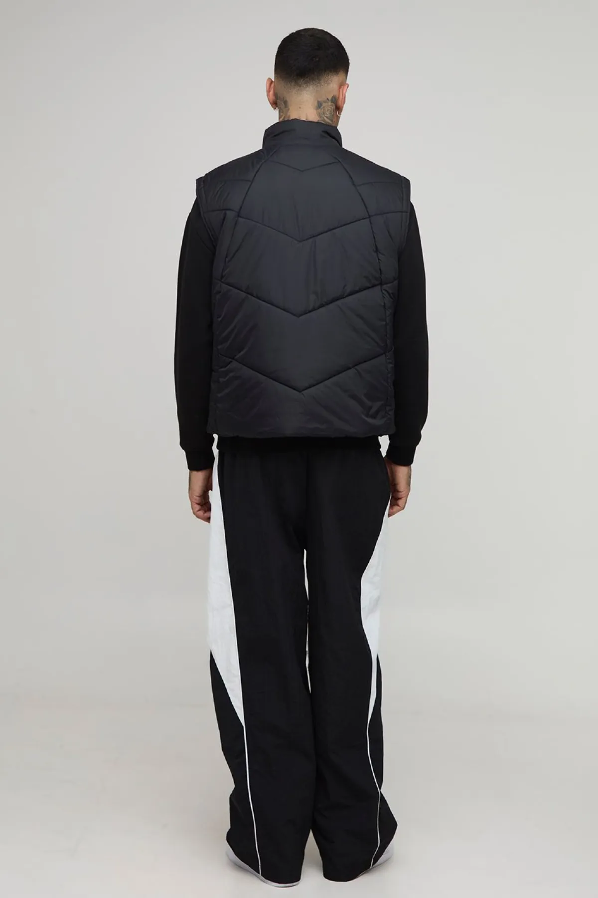 boohooMAN Gilet long abstrait matelassé à col enton en<Homme Tout Afficher|Vestes & Manteaux Tall