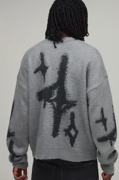 Gilet Long Ample Décontracté À Motif Étoiles En Maille Brossée